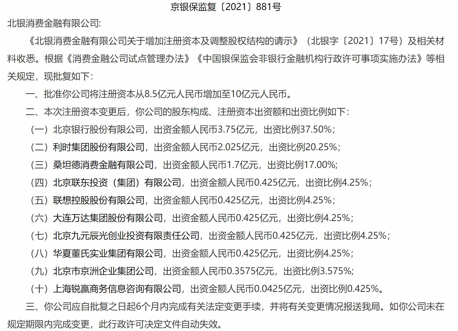 北银消费金融最新公告